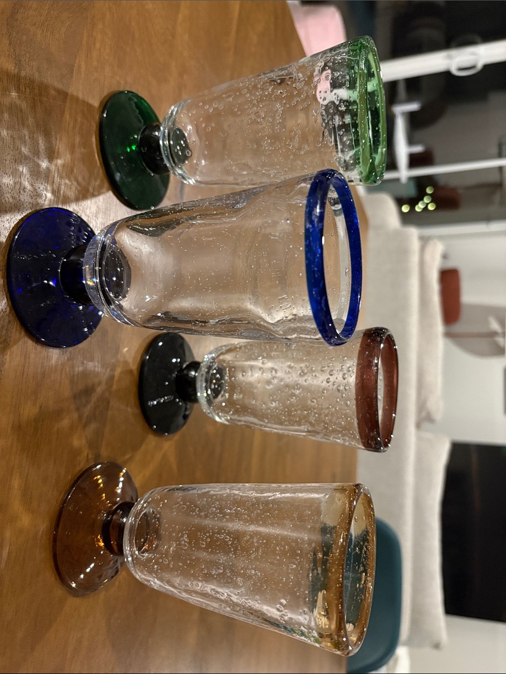 Set of 4 Bubble Glass Goblets with Colored Rims